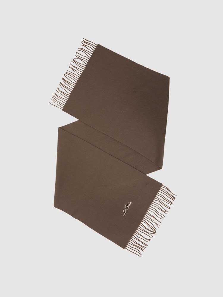 reiss Wool Logo Embroidered Scarf in Mountain Grey Melange