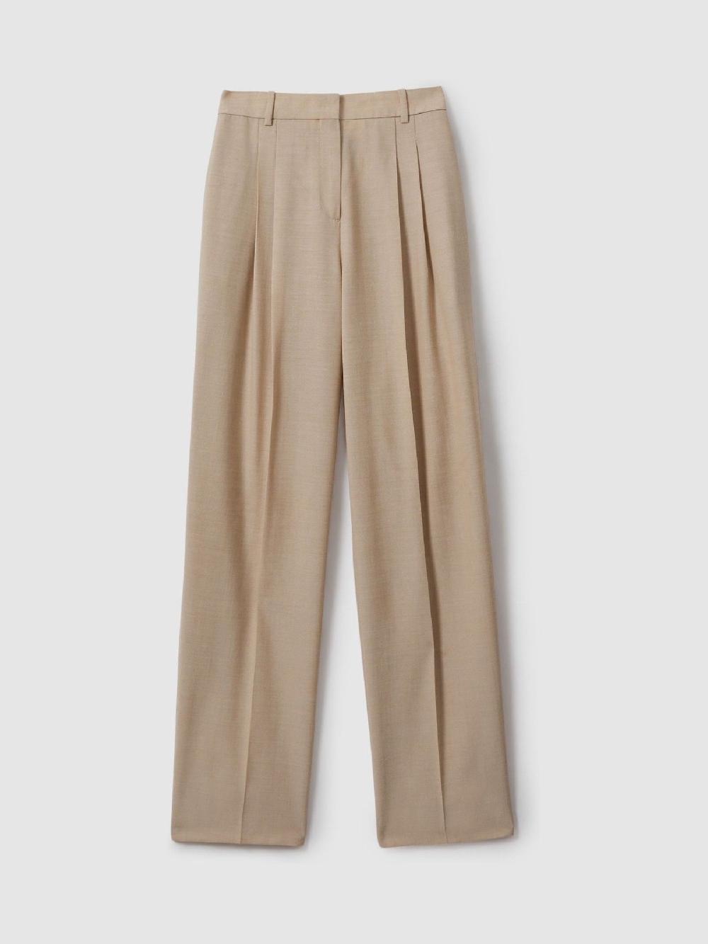 Reiss Wool Pleat Front Wide Leg Suit Trousers In Neutral