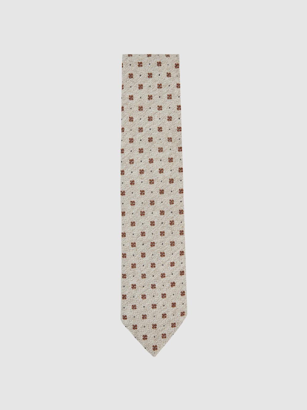 Reiss Wool-Silk Floral-Medallion Tie In Oatmeal Melange