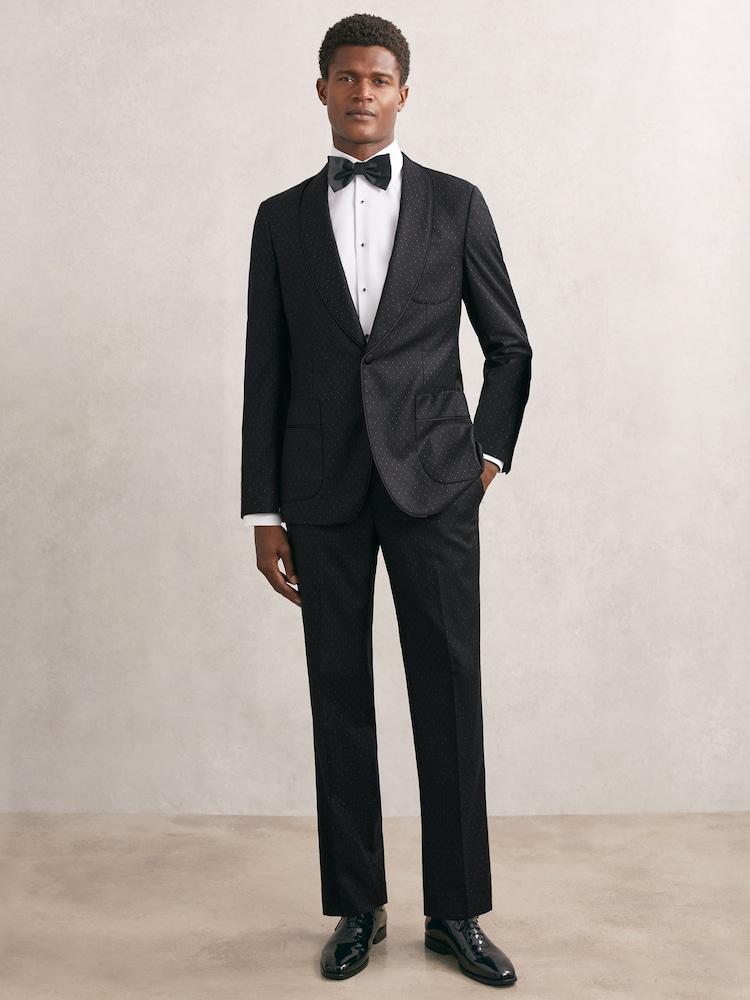 reiss Wool-Silk Polka-Dot Suit Trousers Classic-Fit in Midnight Navy