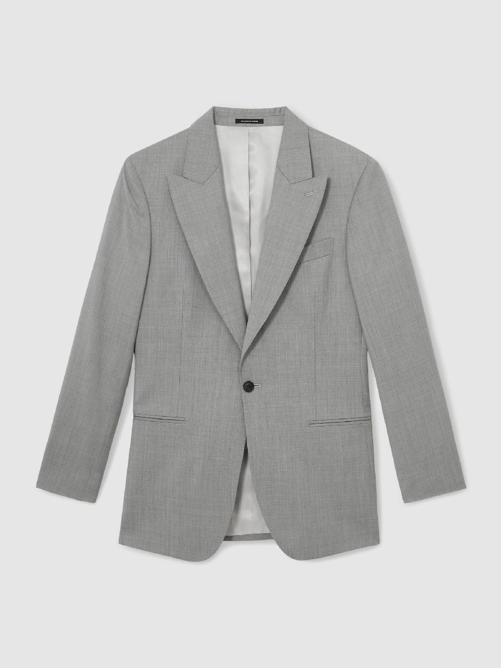 Reiss Wool Single-Breasted Suit Blazer Tailored-Fit In Mid Grey