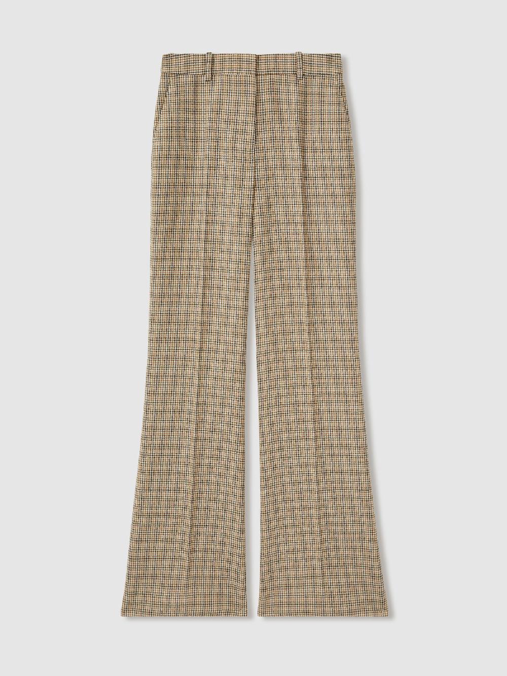 Reiss Wool Wide-Leg Houndstooth-Check Trousers In Brown Check