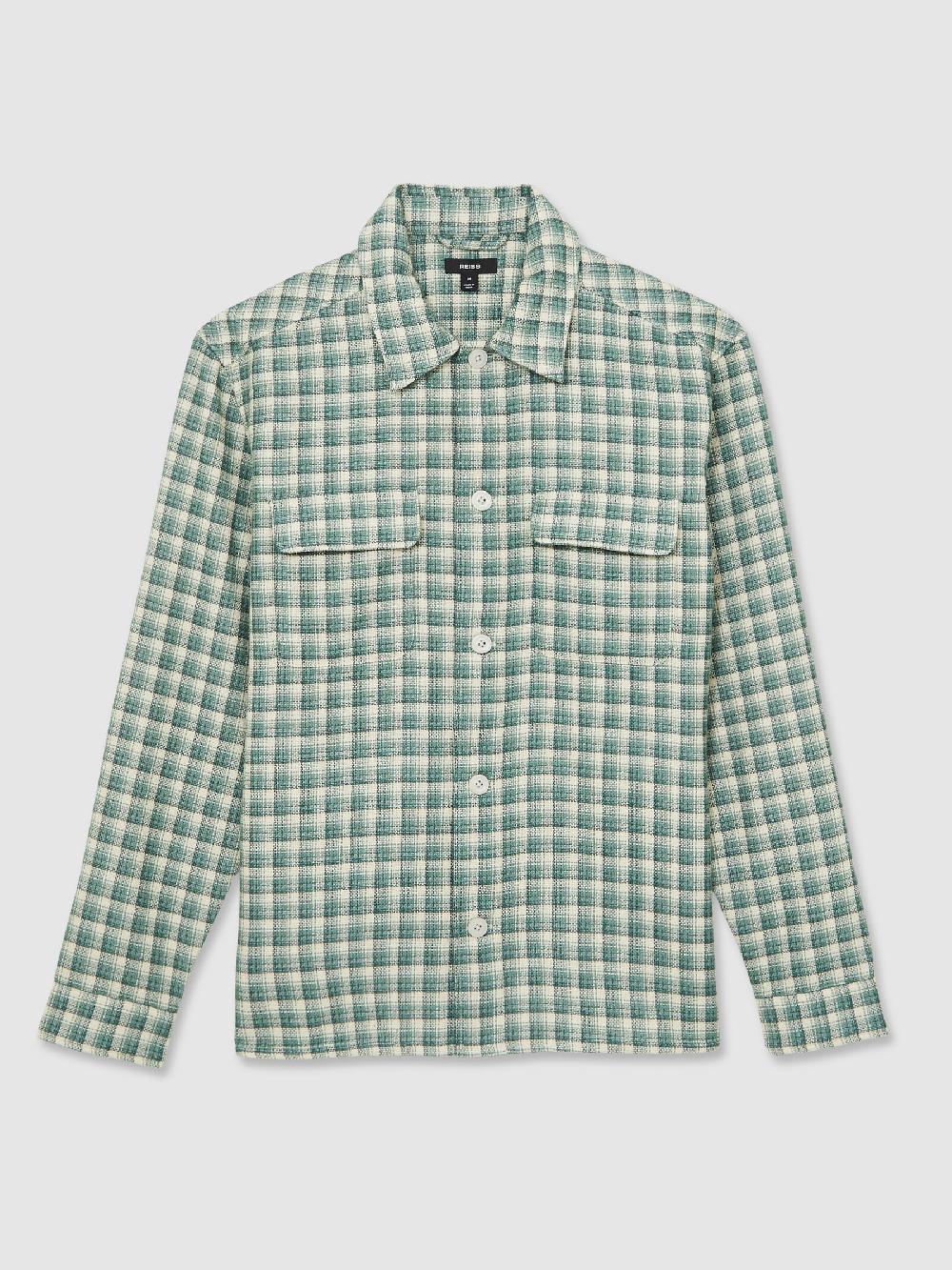 Reiss Woven Check Twin Pocket Overshirt In Green Multi