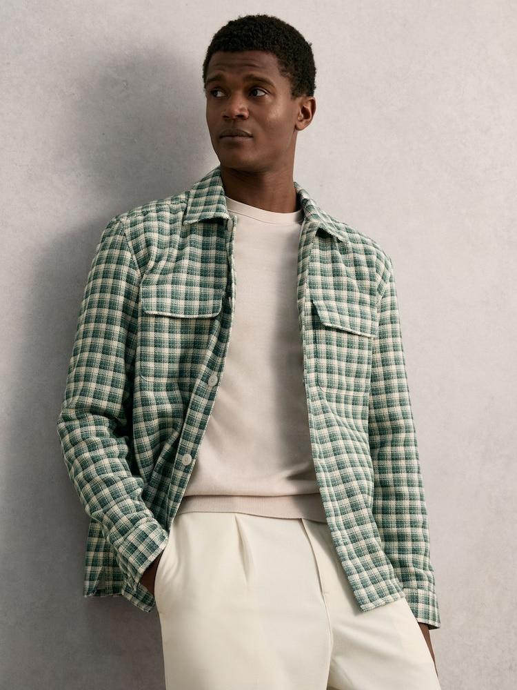 reiss Woven Check Twin Pocket Overshirt in Green Multi