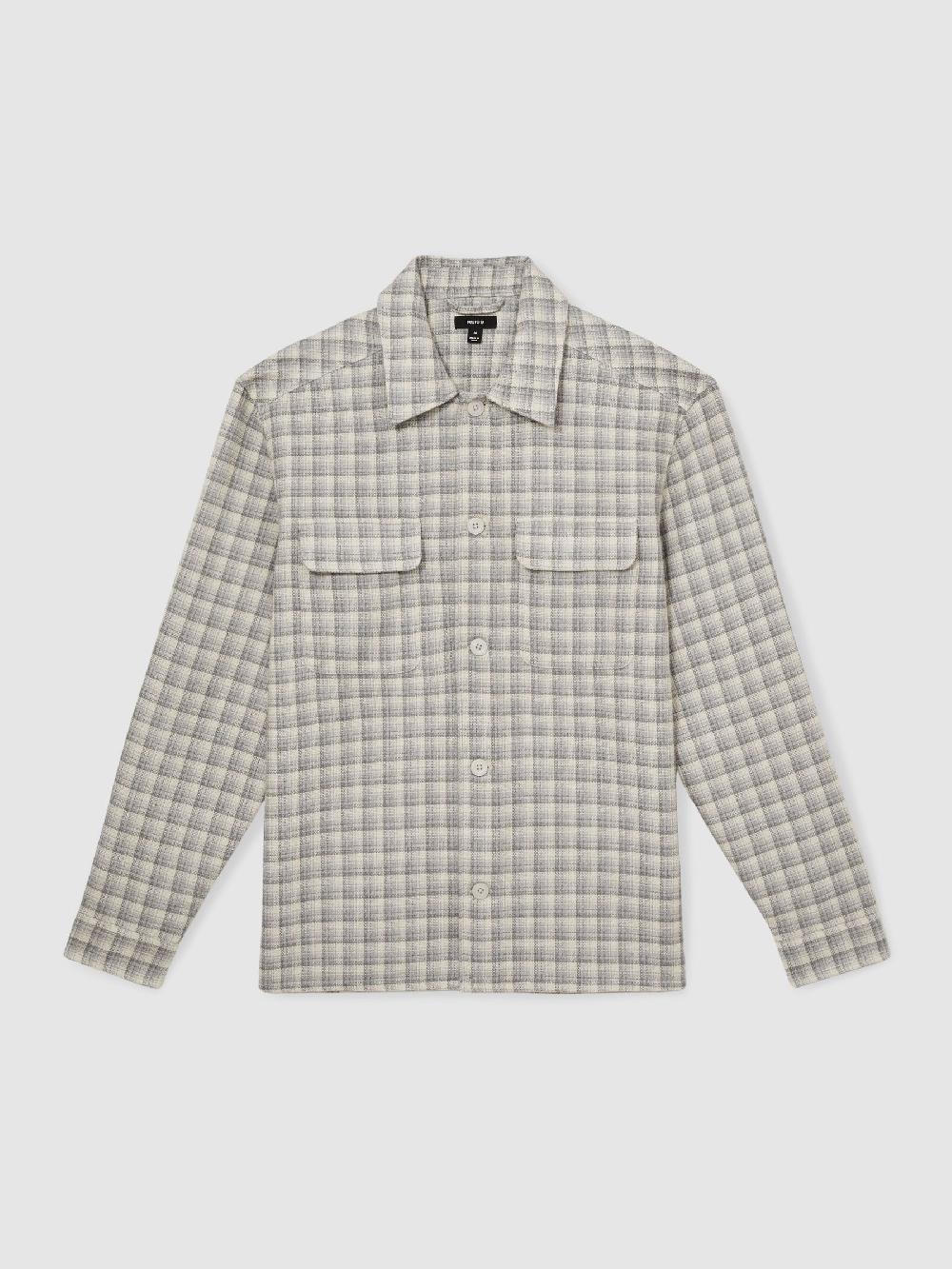 Reiss Woven Check Twin Pocket Overshirt In Light Grey