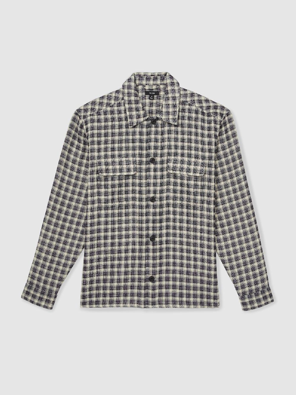 Reiss Woven Check Twin Pocket Overshirt In Navy/White