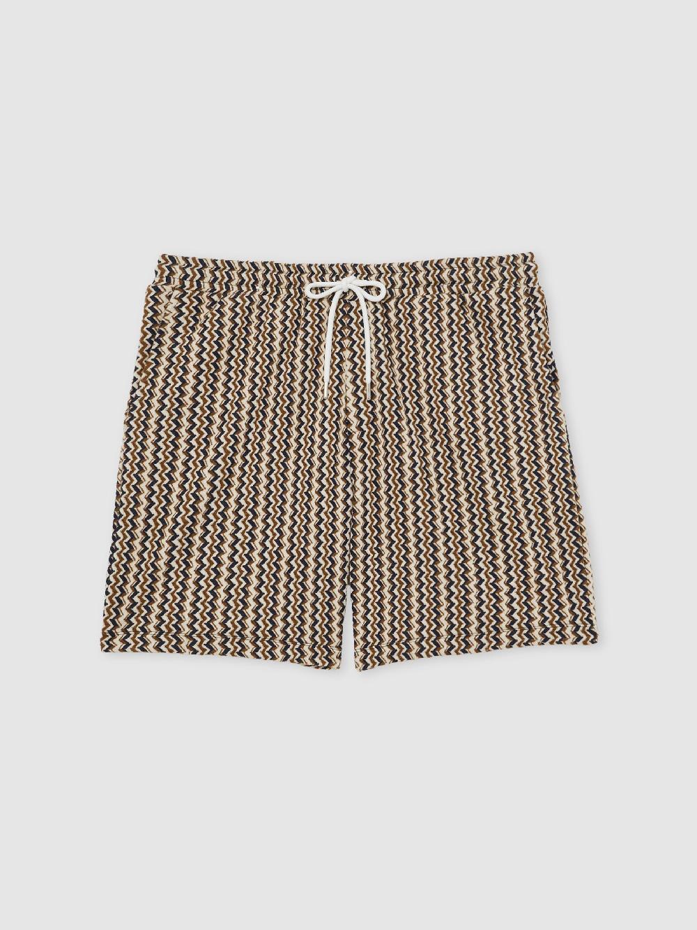 Reiss Zig-Zag Knit Drawstring Shorts In Tobacco Brown