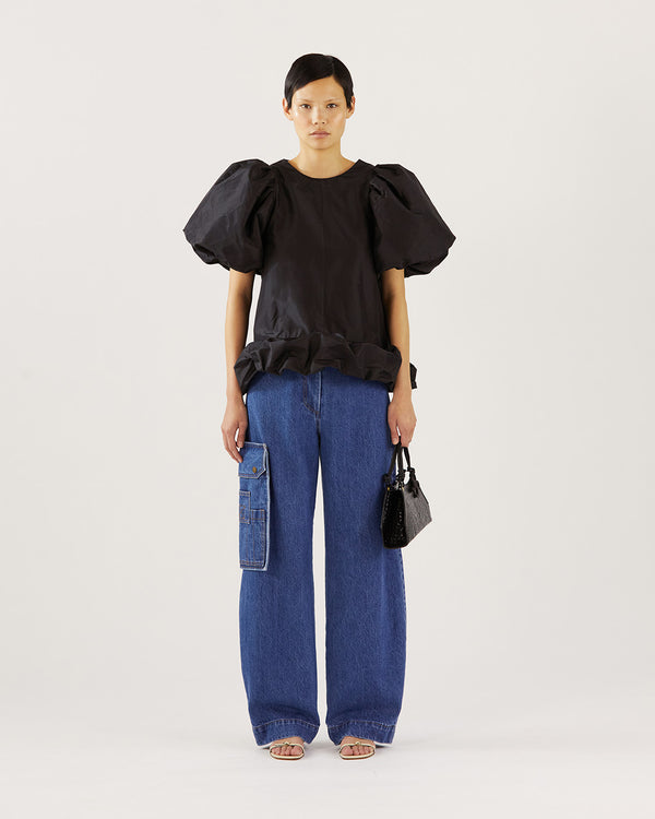 Rejina Pyo Alara Blouse Recycled Blend Taffeta Navy