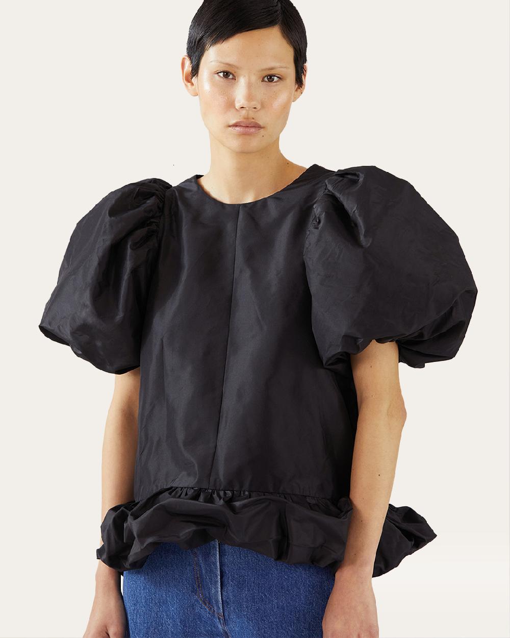rejina pyo Alara Blouse Recycled Blend Taffeta Navy