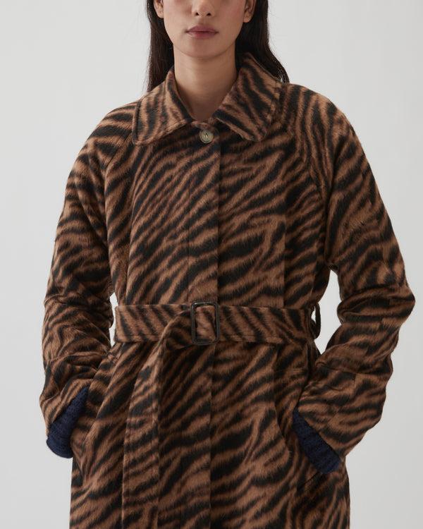 Rejina Pyo Alice Coat Wool Blend Jacquard Tiger Beige