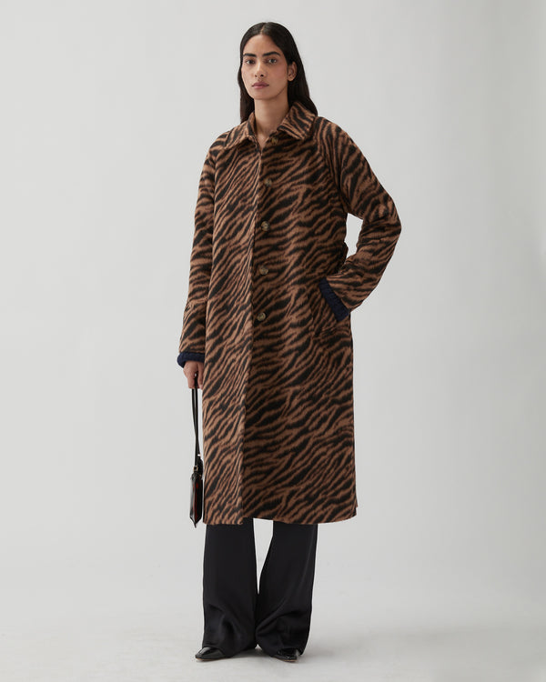 Rejina Pyo Alice Coat Wool Blend Jacquard Tiger Beige