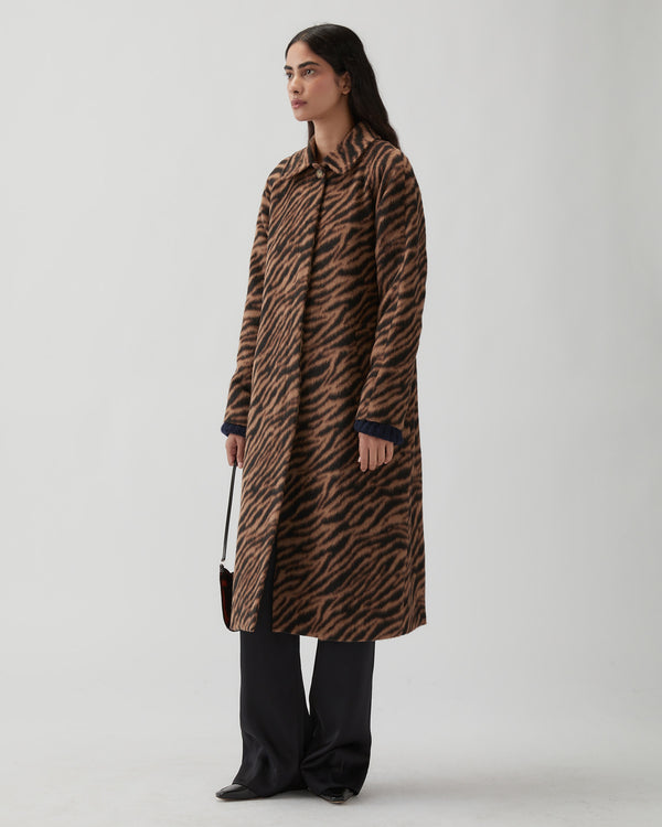Rejina Pyo Alice Coat Wool Blend Jacquard Tiger Beige