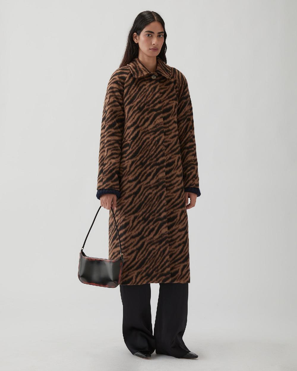 rejina pyo Alice Coat Wool Blend Jacquard Tiger Beige