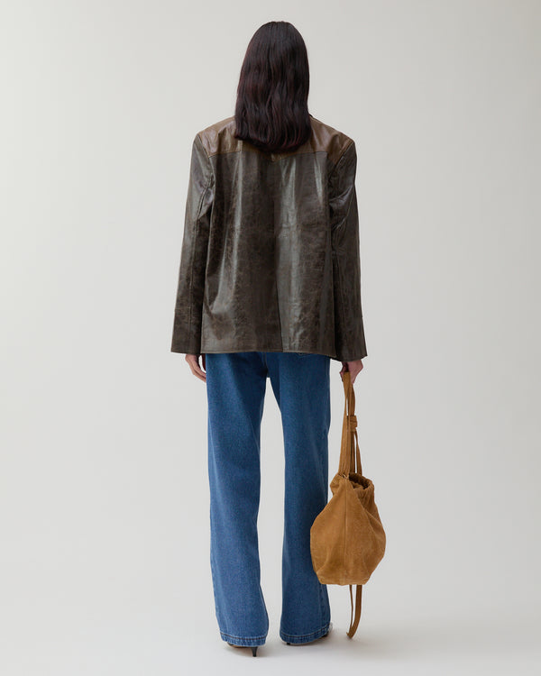 Rejina Pyo Andrea Jacket Faux Leather Distressed Brown