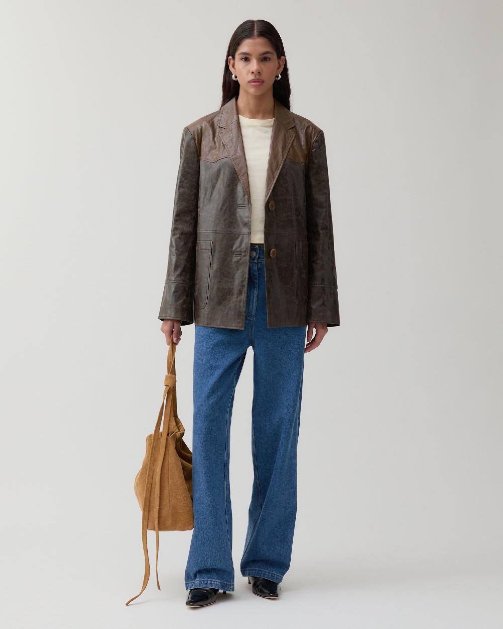 rejina pyo Andrea Jacket Faux Leather Distressed Brown