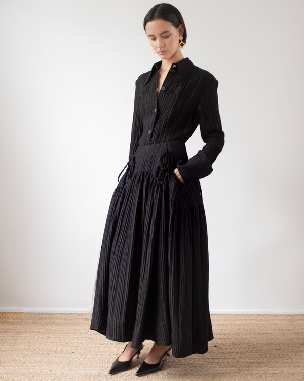 Rejina Pyo Anika Skirt Tencel Blend Seersucker Black