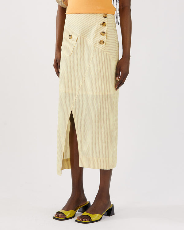 Rejina Pyo Astrid Skirt Cotton Seersucker Stripe Yellow