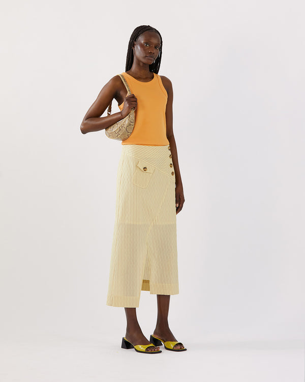 Rejina Pyo Astrid Skirt Cotton Seersucker Stripe Yellow