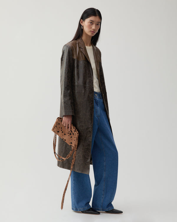 Rejina Pyo Atlas Coat Faux Leather Distressed Brown