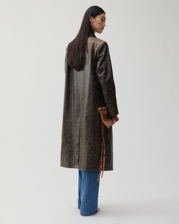Rejina Pyo Atlas Coat Faux Leather Distressed Brown