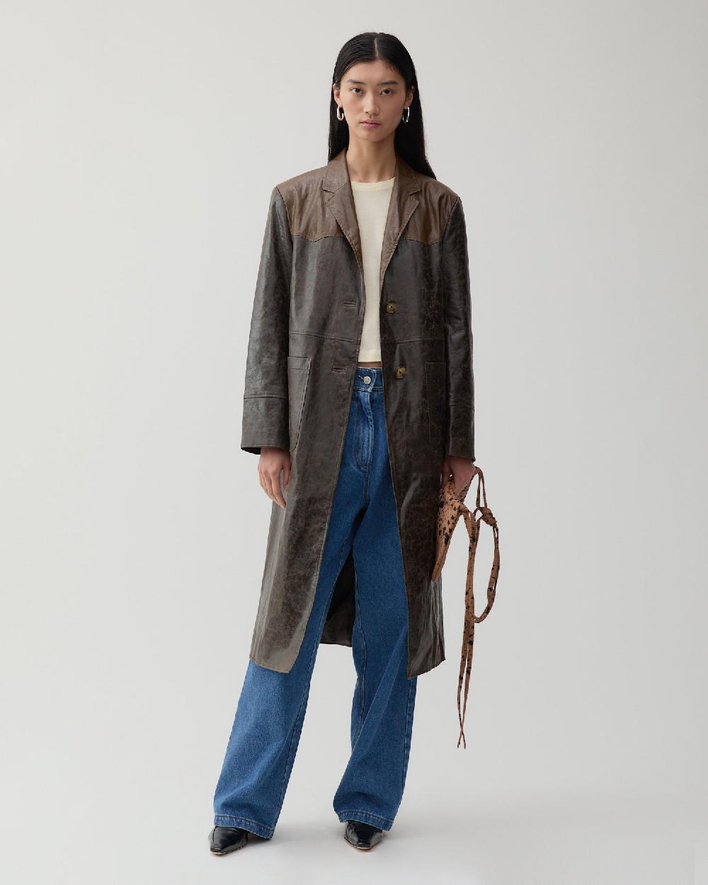 rejina pyo Atlas Coat Faux Leather Distressed Brown