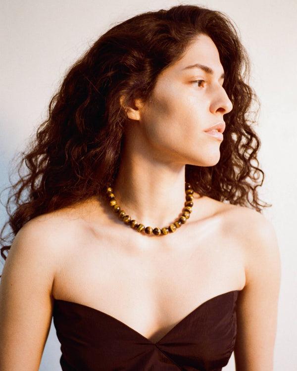 Rejina Pyo Beaded Swirl Necklace Gold Plated With Tiger's Eye