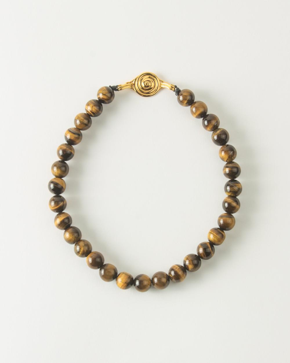 rejina pyo Beaded Swirl Necklace Gold Plated with Tiger's Eye