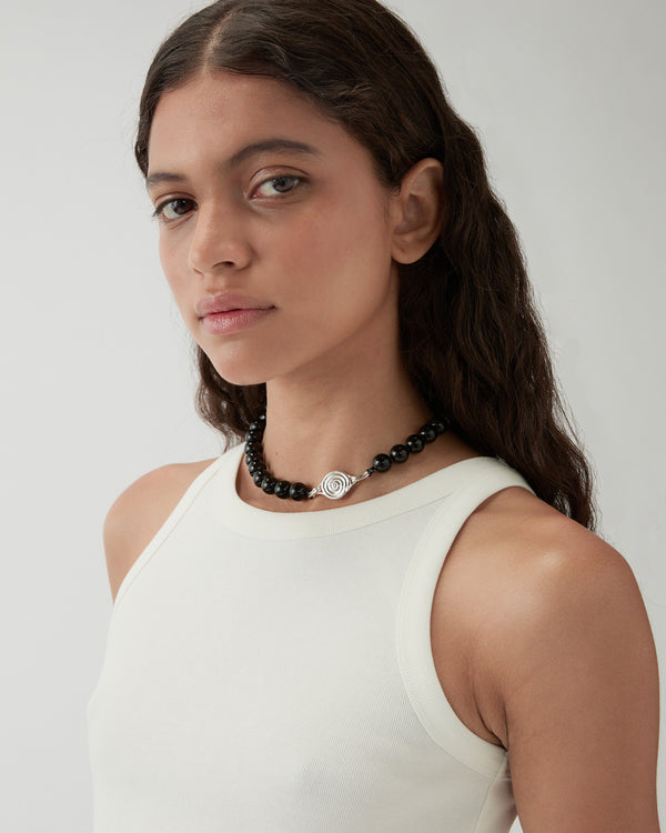 Rejina Pyo Beaded Swirl Necklace Silver Plated With Onyx