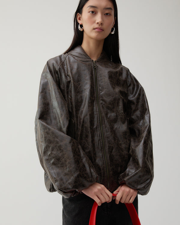 Rejina Pyo Becca Jacket Faux Leather Distressed Brown