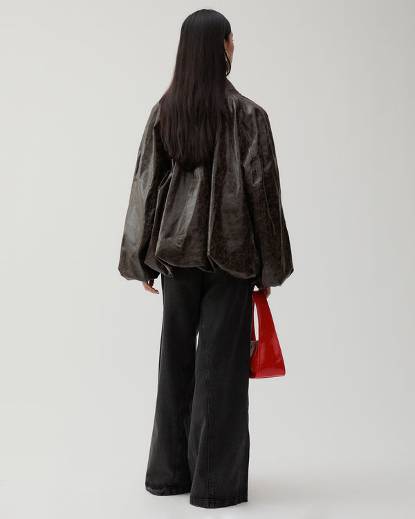 Rejina Pyo Becca Jacket Faux Leather Distressed Brown