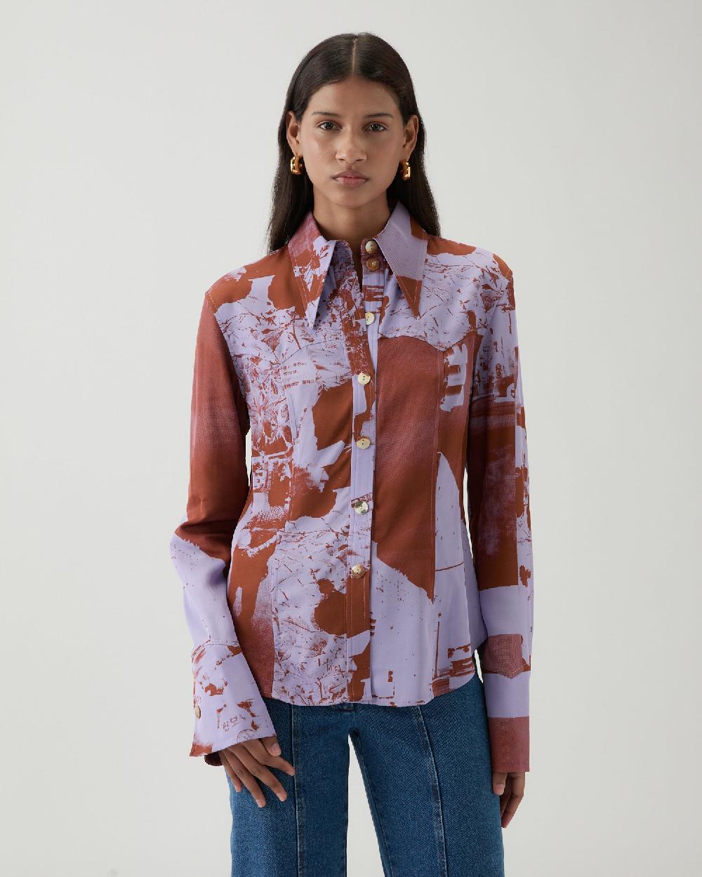 rejina pyo Camilla Shirt Viscose Twill Print Purple