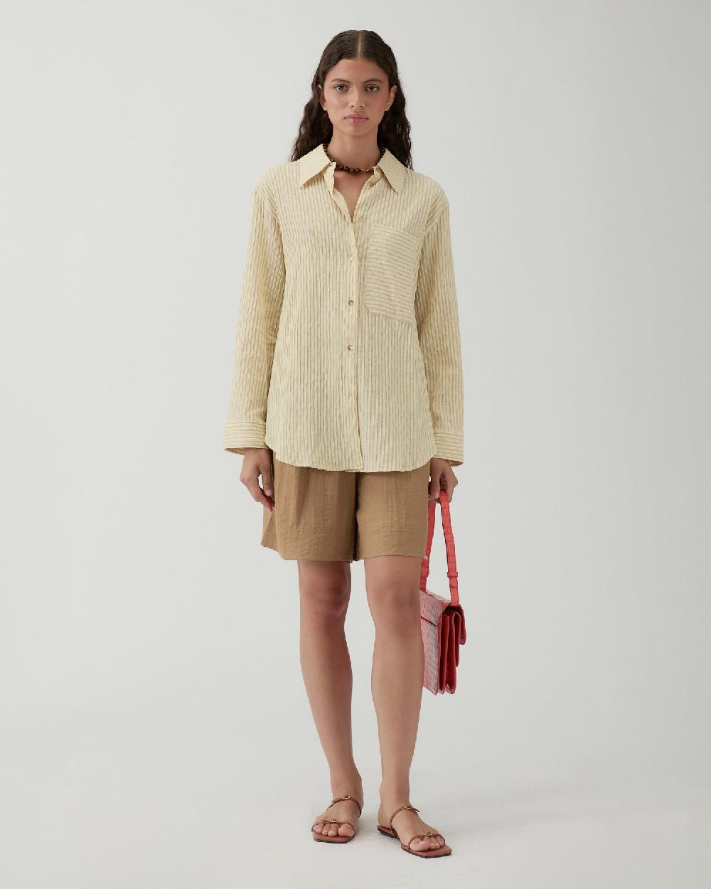 rejina pyo Caprice Shirt Cotton Seersucker Stripe Yellow