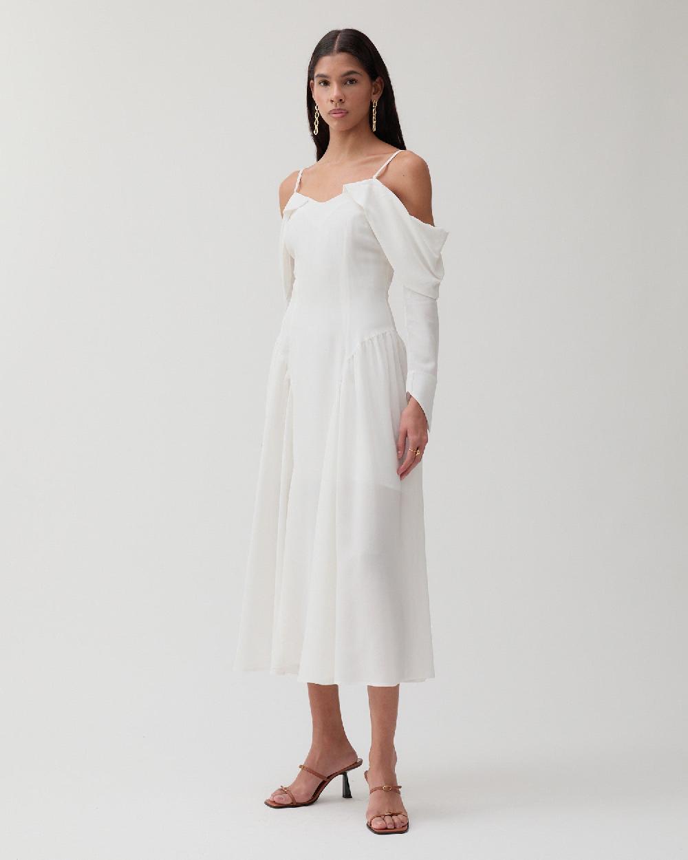 rejina pyo Casey Dress Silk Crepe de Chine Off-White