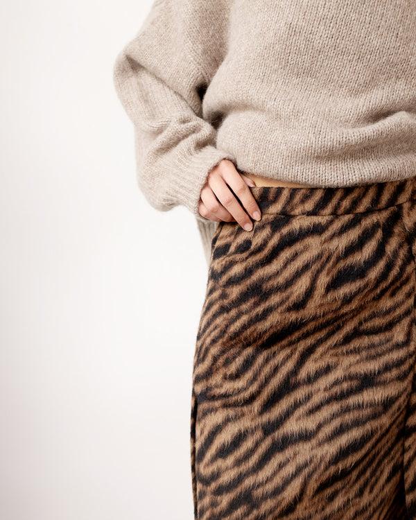 Rejina Pyo Cecily Skirt Wool Blend Jacquard Tiger Beige