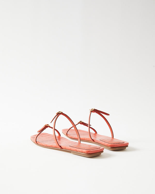 Rejina Pyo Clara Sandals Leather Emboss Croc Orange