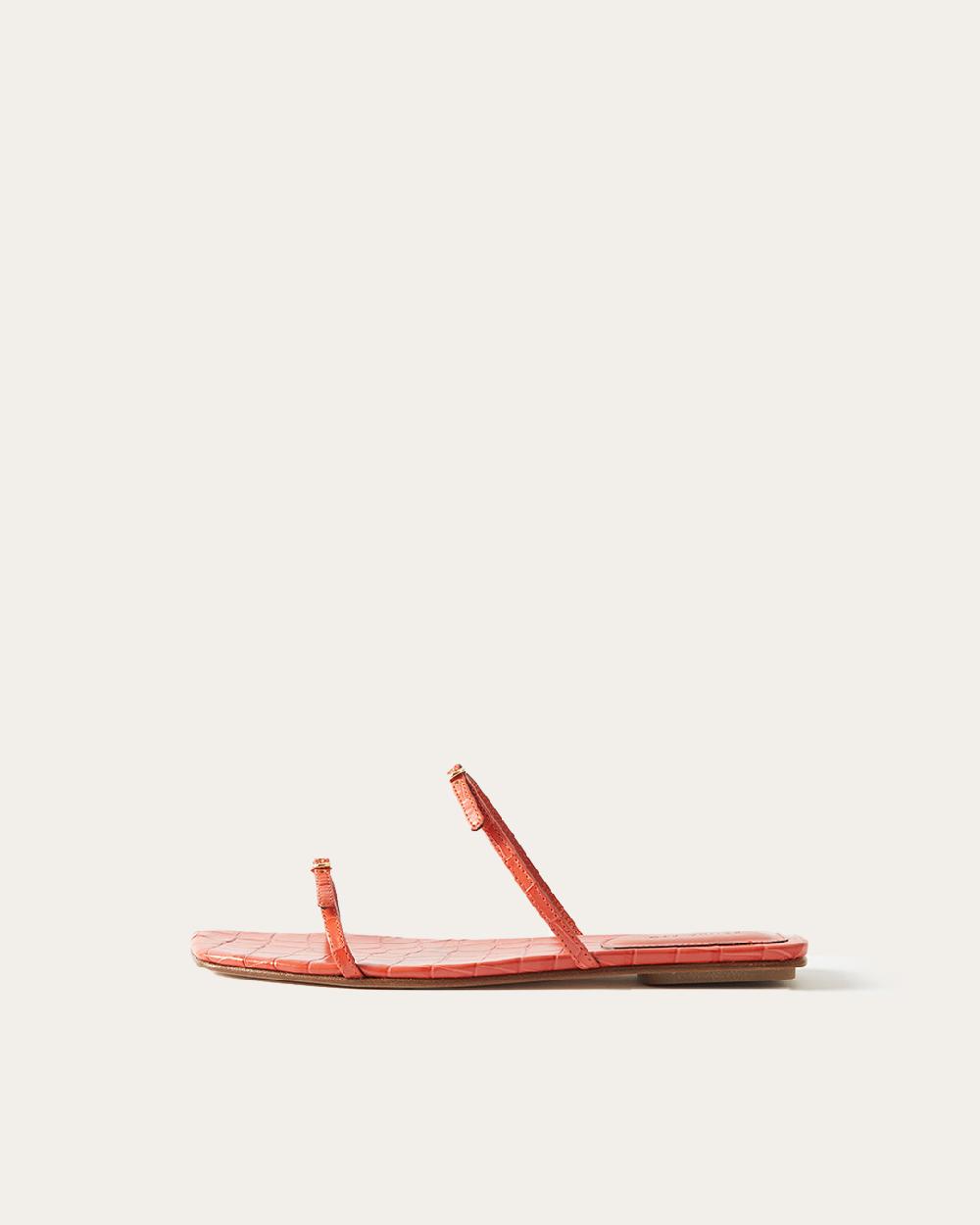 rejina pyo Clara Sandals Leather Emboss Croc Orange