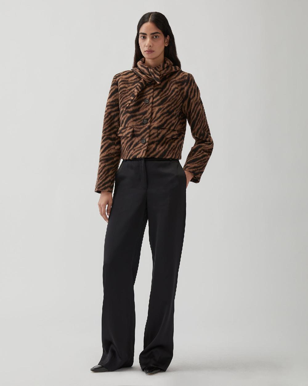 rejina pyo Cleo Jacket Wool Blend Jacquard Tiger Beige