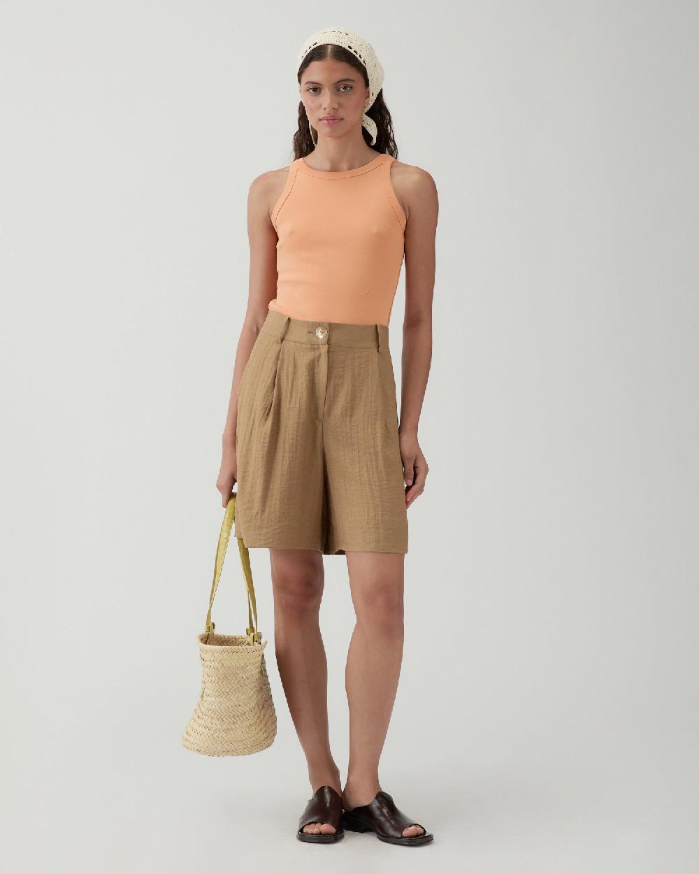 rejina pyo Doris Shorts Viscose Linen Blend Caramel