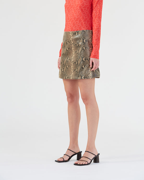 Rejina Pyo Elodie Skirt Faux Leather Snake Effect Beige