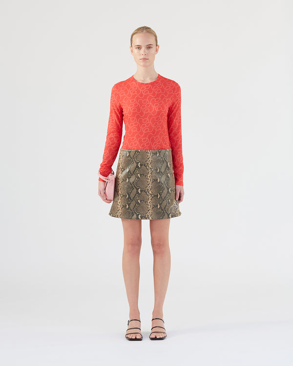 Rejina Pyo Elodie Skirt Faux Leather Snake Effect Beige