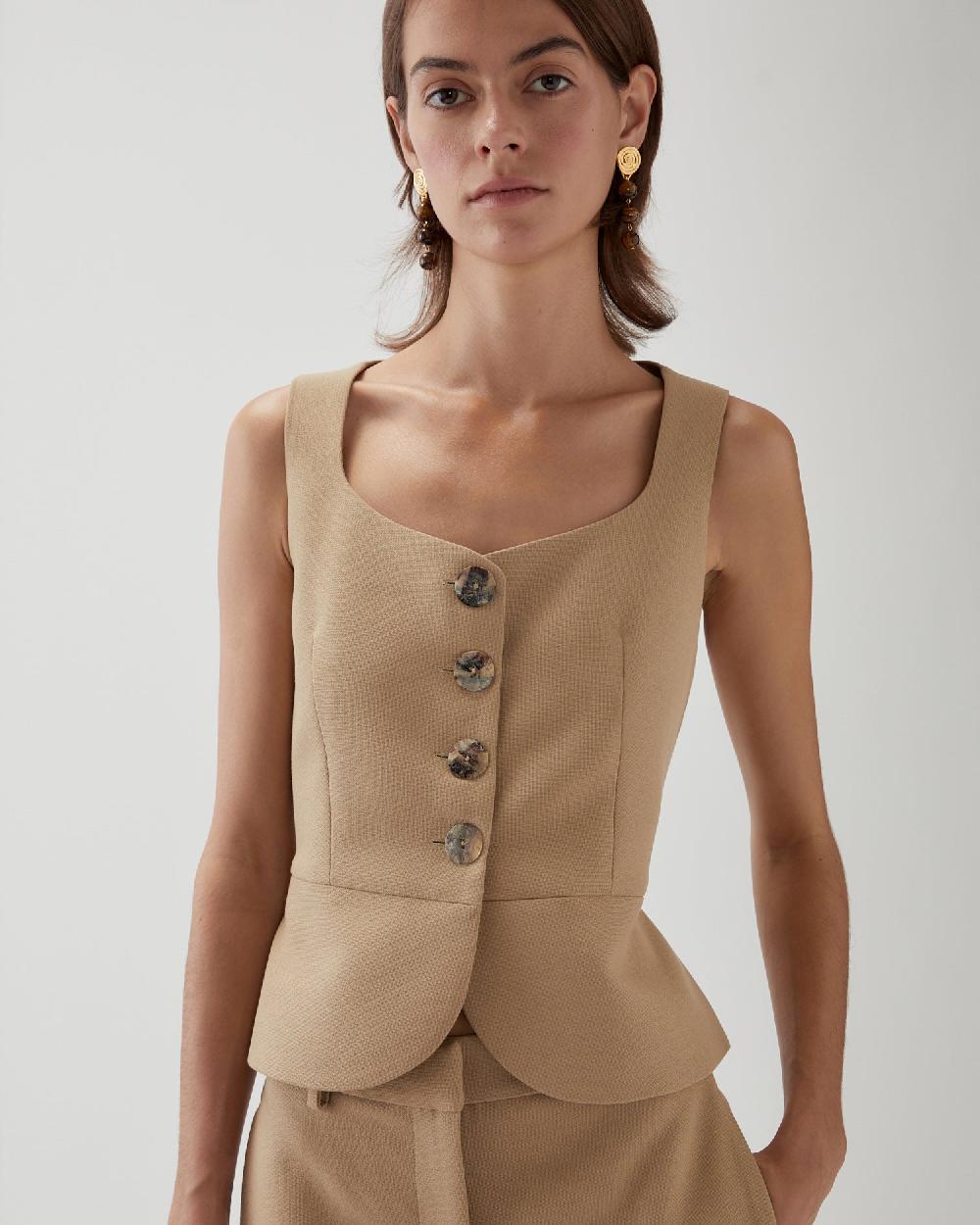 rejina pyo Eunice Vest Cotton Silk Double-face Beige