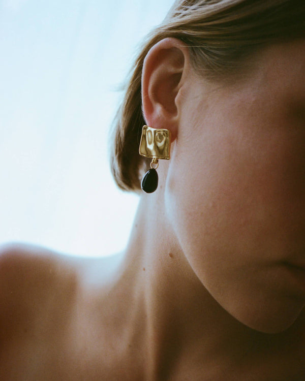 Rejina Pyo Folded Drop Earrings Gold Plated With Black Onyx