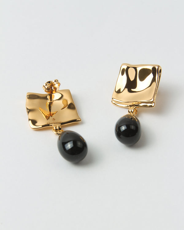 Rejina Pyo Folded Drop Earrings Gold Plated With Black Onyx