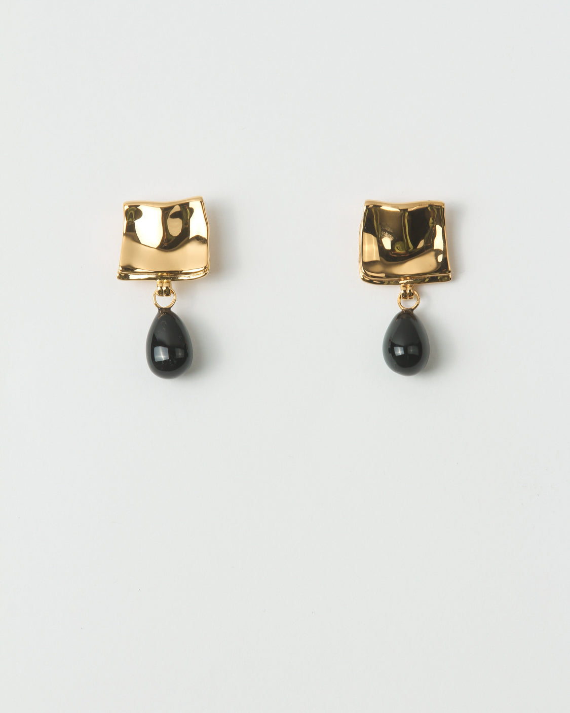 rejina pyo Folded Drop Earrings Gold Plated with Black Onyx