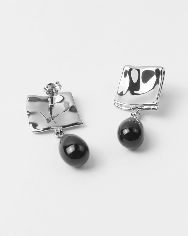 Rejina Pyo Folded Drop Earrings Silver Plated With Black Onyx