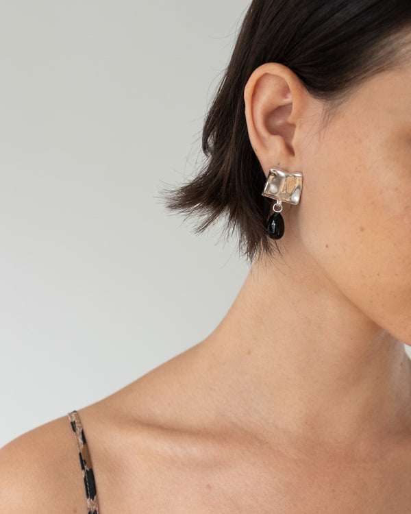 Rejina Pyo Folded Drop Earrings Silver Plated With Black Onyx