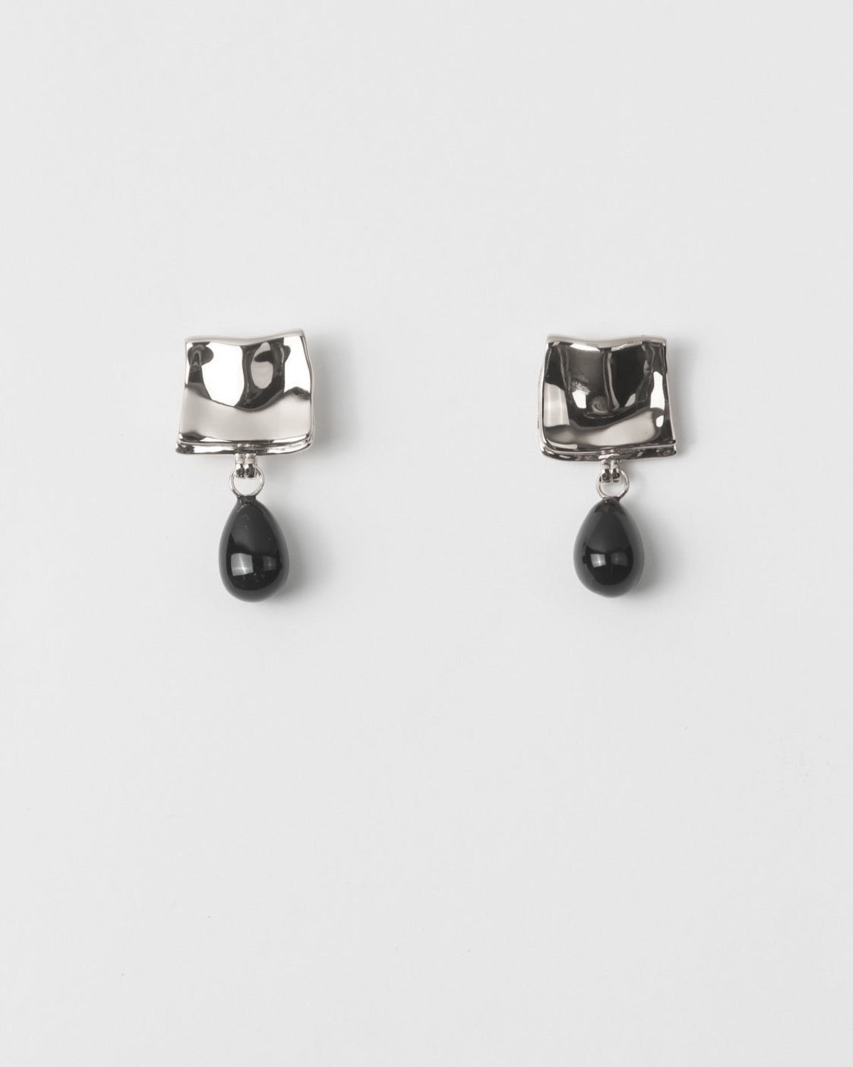 rejina pyo Folded Drop Earrings Silver Plated with Black Onyx
