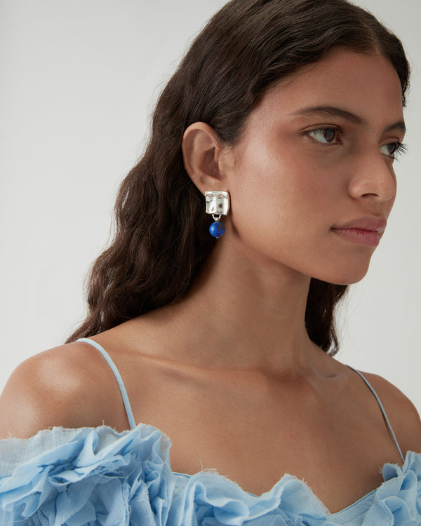 Rejina Pyo Folded Earrings Silver Plated With Lapis