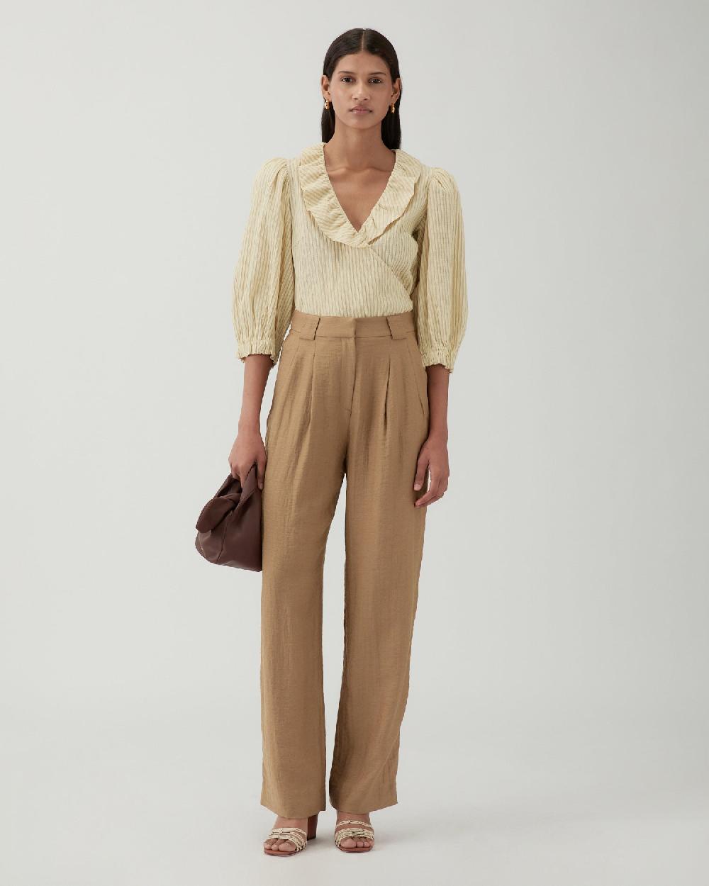 rejina pyo Freya Trousers Viscose Linen Blend Caramel