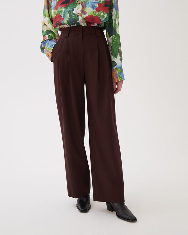 Rejina Pyo Freya Trousers Wool Blend Twill Burgundy